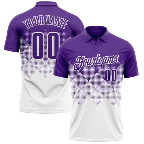Polo1578 Custom Purple White 3D Gradient Square Shape Performance Polo Shirt