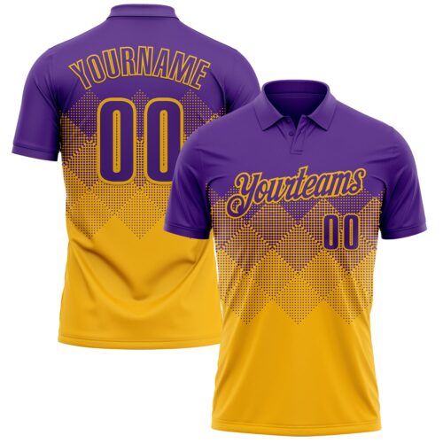 Polo1580 Custom Purple Gold 3D Gradient Square Shape Performance Polo Shirt