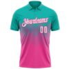 Custom Aqua White-Pink 3D Gradient Square Shape Performance Polo Shirt