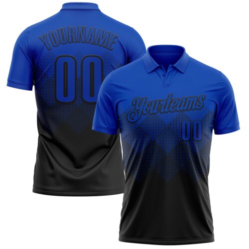 Custom Thunder Blue Black 3D Gradient Square Shape Performance Polo Shirt