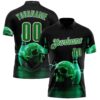 Custom Black Grass Green-White 3D Lightning Skull Bowling Performance Polo Shirt