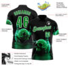 Custom Black Grass Green-White 3D Lightning Skull Bowling Performance Polo Shirt