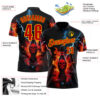 Custom Black Red-Yellow 3D Flame Lightning Skull Bowling Performance Polo Shirt