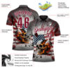 Custom Gray Crimson-White 3D American Flag Splash Flame Skull Bowling Performance Polo Shirt