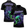 Custom Black Dark Purple-White 3D Lightning Leopard Print Skull Bowling Performance Polo Shirt