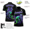 Custom Black Dark Purple-White 3D Lightning Leopard Print Skull Bowling Performance Polo Shirt