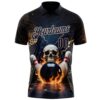 Custom Navy Vegas Gold 3D Flame Leopard Print Skull Bowling Performance Polo Shirt