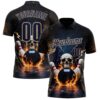 Custom Navy Vegas Gold 3D Flame Leopard Print Skull Bowling Performance Polo Shirt