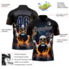 Custom Navy Vegas Gold 3D Flame Leopard Print Skull Bowling Performance Polo Shirt