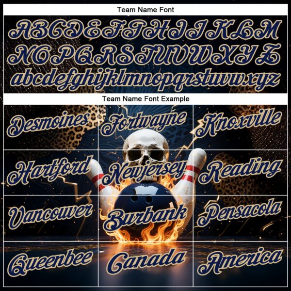 Custom Navy Vegas Gold 3D Flame Leopard Print Skull Bowling Performance Polo Shirt