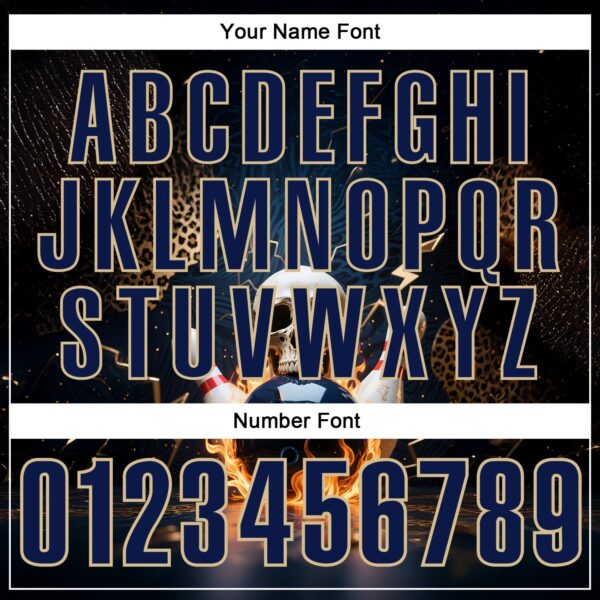 Custom Navy Vegas Gold 3D Flame Leopard Print Skull Bowling Performance Polo Shirt