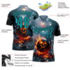Custom Blue Teal-Black 3D Flame Skull Bowling Performance Polo Shirt