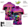 Custom Deep Pink Neon Green 3D American Flag Graffiti Splash Skull Bowling Performance Polo Shirt