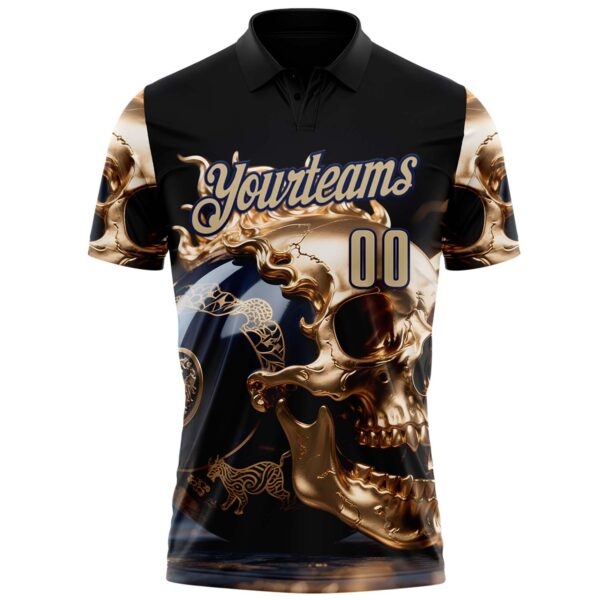 Custom Navy Vegas Gold 3D Metal Skull Bowling Performance Polo Shirt