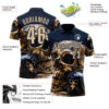Custom Navy Vegas Gold 3D Metal Skull Bowling Performance Polo Shirt