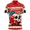 Custom Red Cream 3D Retro American Flag Skull Bowling Performance Polo Shirt
