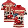 Custom Red Cream 3D Retro American Flag Skull Bowling Performance Polo Shirt