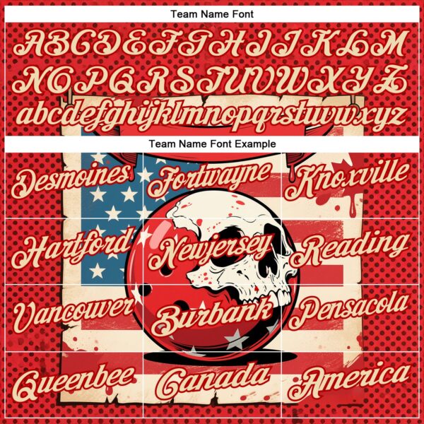 Custom Red Cream 3D Retro American Flag Skull Bowling Performance Polo Shirt