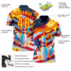 Custom Navy Gold-Red 3D American Flag Flame Bowling Performance Polo Shirt