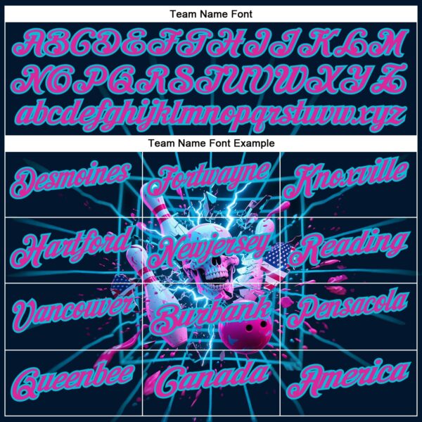 Custom Navy Deep Pink-Lakes Blue 3D American Flag Splash Lightning Skull Bowling Performance Polo Shirt