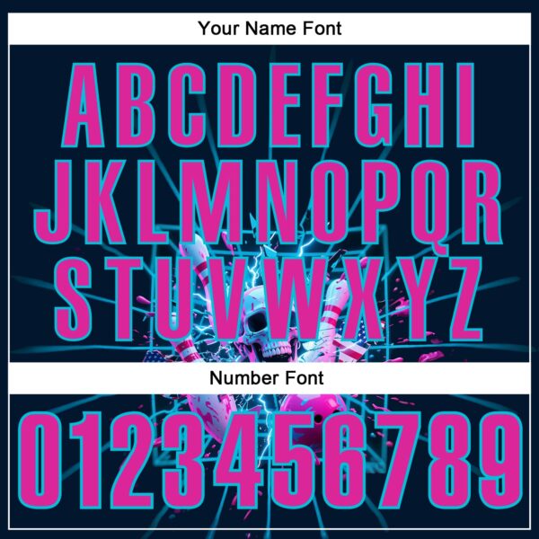 Custom Navy Deep Pink-Lakes Blue 3D American Flag Splash Lightning Skull Bowling Performance Polo Shirt