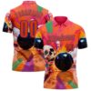 Custom Orange Purple 3D Splash Skull Bowling Performance Polo Shirt