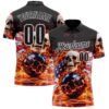 Custom Black White 3D American Flag Flame Lightning Skull Bowling Performance Polo Shirt