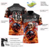 Custom Black White 3D American Flag Flame Lightning Skull Bowling Performance Polo Shirt