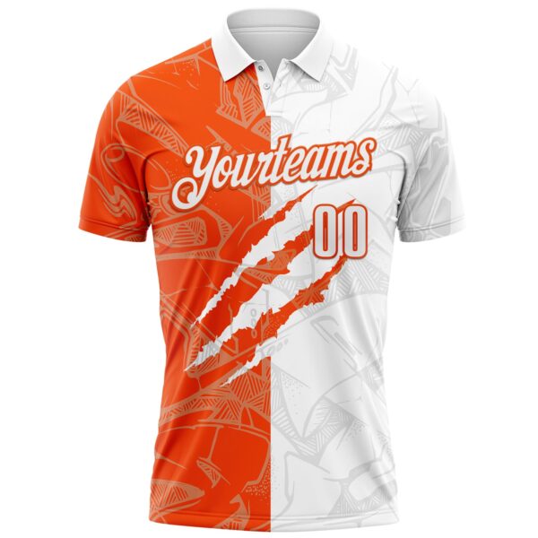 Custom Graffiti Pattern White-Orange 3D Scratch Performance Polo Shirt
