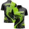 Custom Black Neon Green Steel Gray-White 3D Pattern Design Animal Wolf And Splash Performance Polo Shirt