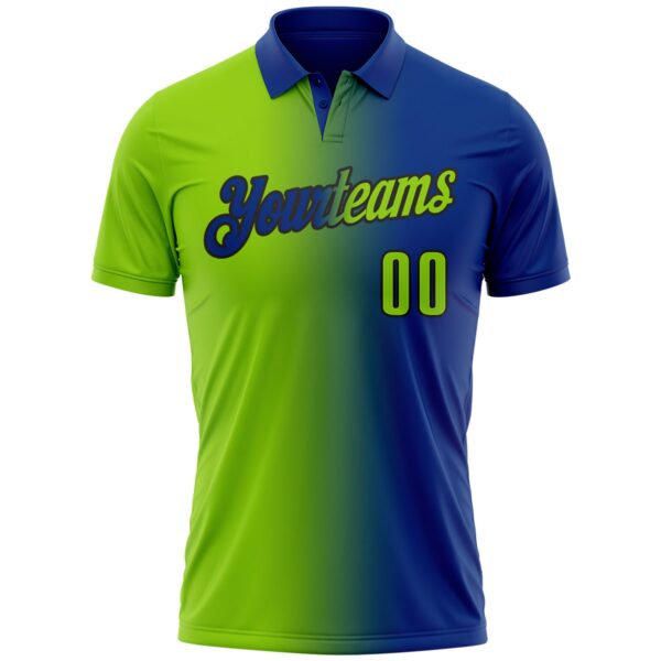 Custom Royal Neon Green-Black 3D Gradient Fashion Performance Polo Shirt