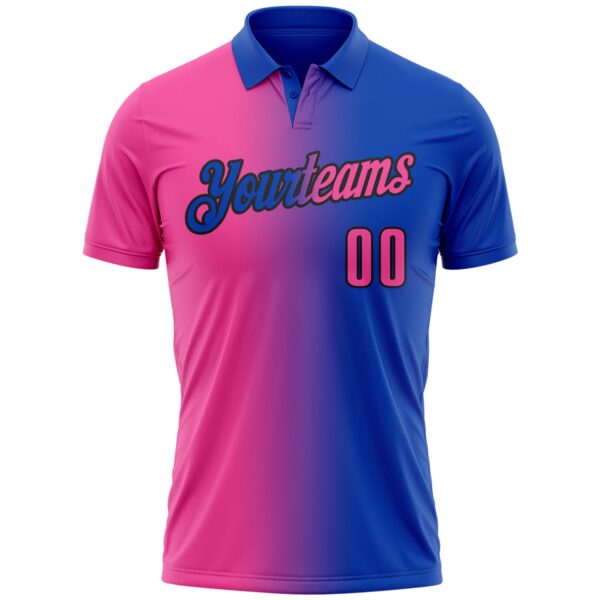 Custom Thunder Blue Pink-Black 3D Gradient Fashion Performance Polo Shirt