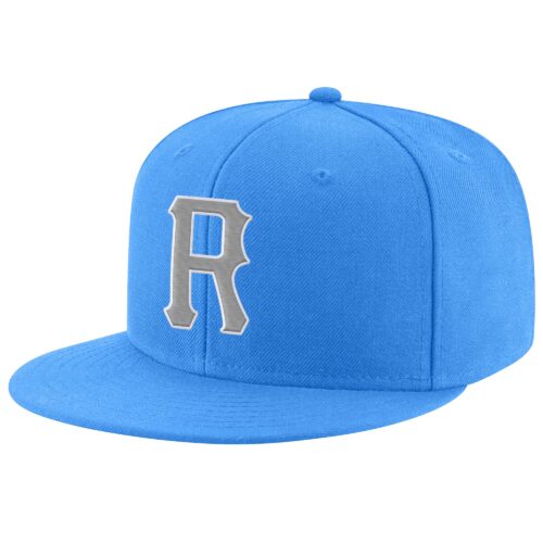 PowderBlue0046-1 Custom Powder Blue Gray-White Stitched Adjustable Snapback Hat