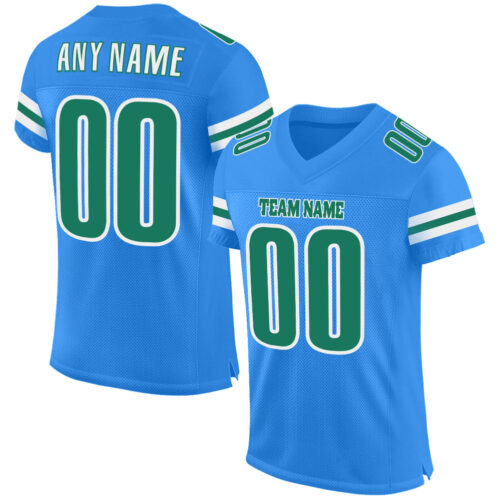 PowderBlue0097 Custom Powder Blue Kelly Green-White Mesh Authentic Football Jersey