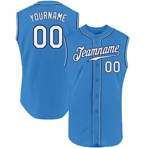 PowderBlue0135 Custom Powder Blue White-Navy Authentic Sleeveless Baseball Jersey