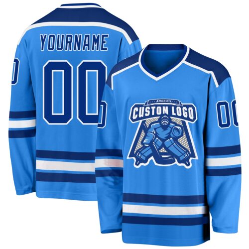 PowderBlue0166 Custom Powder Blue Royal-White Hockey Jersey
