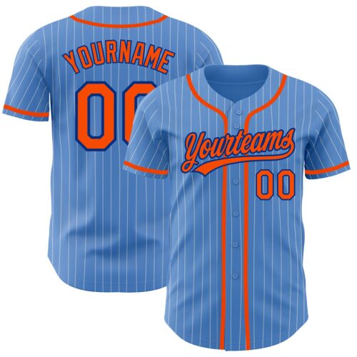 PowderBlue0226 Custom Powder Blue White Pinstripe Orange-Royal Authentic Baseball Jersey