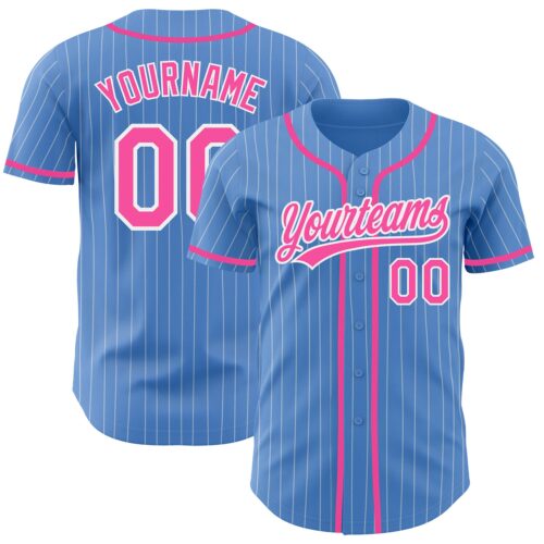 PowderBlue0227 Custom Powder Blue White Pinstripe Pink Authentic Baseball Jersey