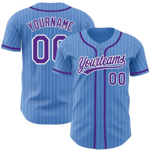 PowderBlue0228 Custom Powder Blue White Pinstripe Purple Authentic Baseball Jersey
