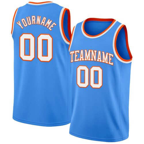 PowderBlue0300 Custom Powder Blue White-Orange Authentic Basketball Jersey