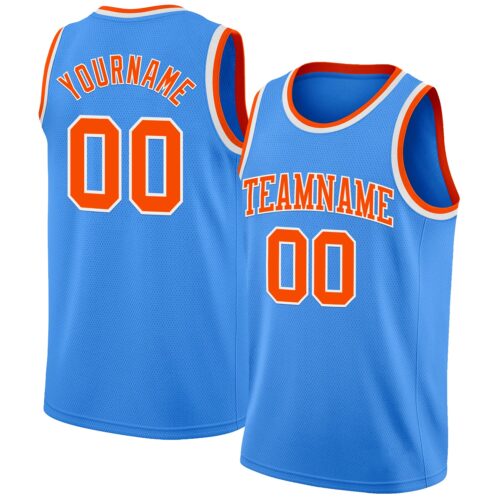 PowderBlue0301 Custom Powder Blue Orange-White Authentic Basketball Jersey