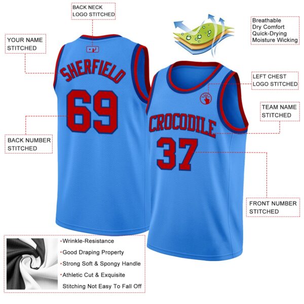 Custom Powder Blue Red-Royal Authentic Basketball Jersey