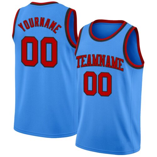 PowderBlue0303 Custom Powder Blue Red-Black Authentic Basketball Jersey