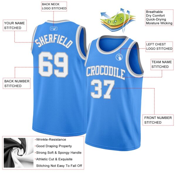 Custom Powder Blue White-Gray Authentic Basketball Jersey