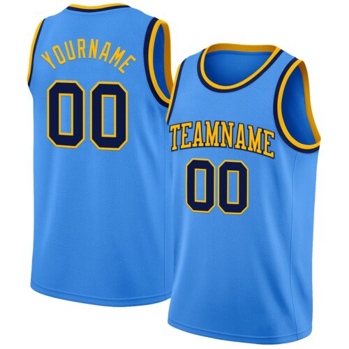 Custom Powder Blue Navy-Gold Authentic Basketball Jersey