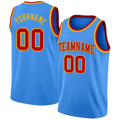 Custom Powder Blue Red-Gold Authentic Basketball Jersey