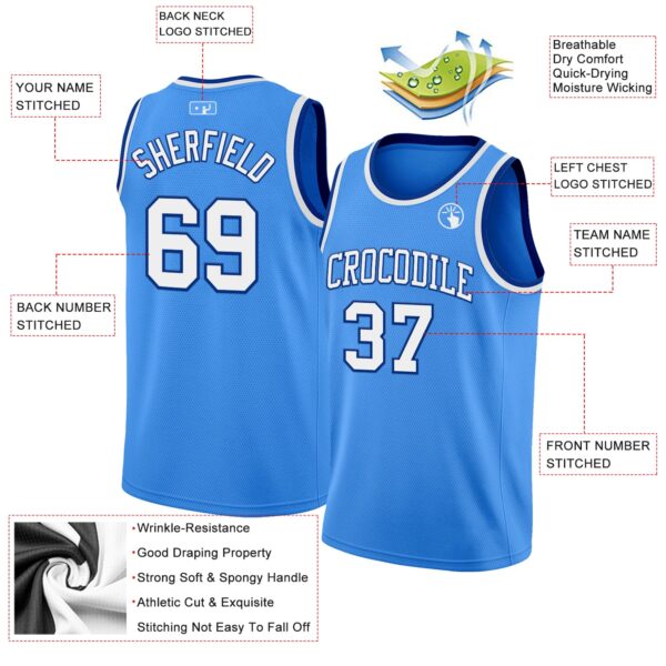 Custom Powder Blue White-Royal Authentic Basketball Jersey