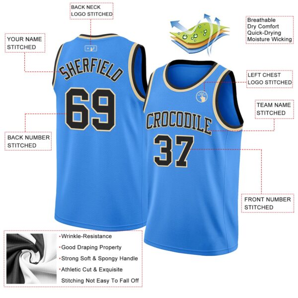 Custom Powder Blue Black-Cream Authentic Basketball Jersey