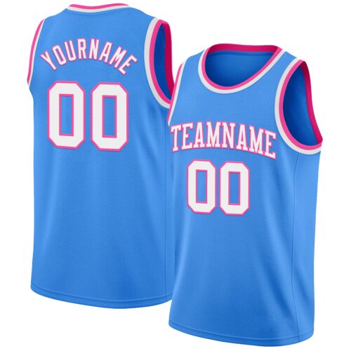 PowderBlue0317 Custom Powder Blue White-Pink Authentic Basketball Jersey