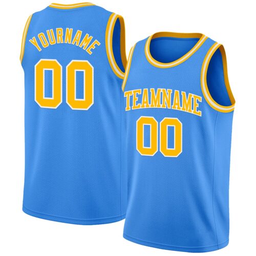 PowderBlue0319 Custom Powder Blue Gold-White Authentic Basketball Jersey